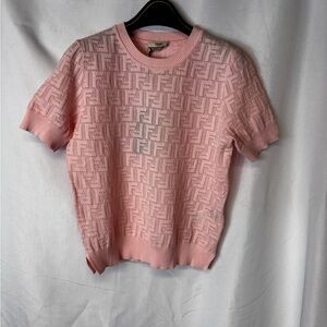 Fendi Light Pink Monogram Knit Top Size 6 NWT . Please check measurement photos